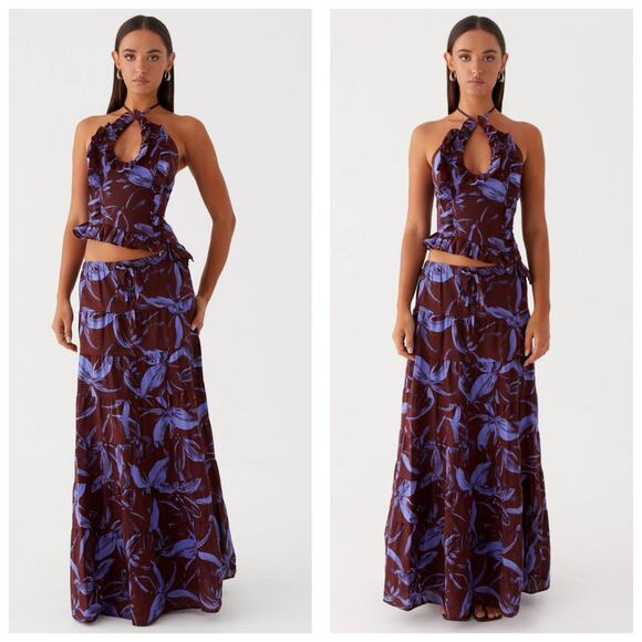 Peppermayo Mariella Linen Top Matching Maxi Skirt Size 2 Cord Set Resort Wear - Picture 2 of 13